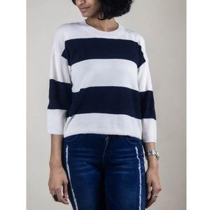J Brand Estero 3/4 Sleeve Striped Boxy Sweater